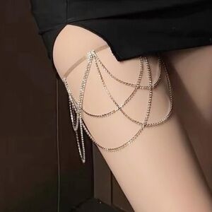 Body jewelry leg thigh garter rhinestone crystal harness strap chain gothic